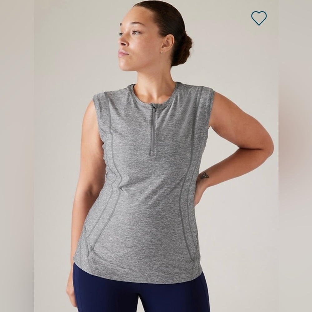 Athleta Pacifica Illume UPF Fitted Quarter Zip Tank Top Gray Grey Sz XS MSRP $59